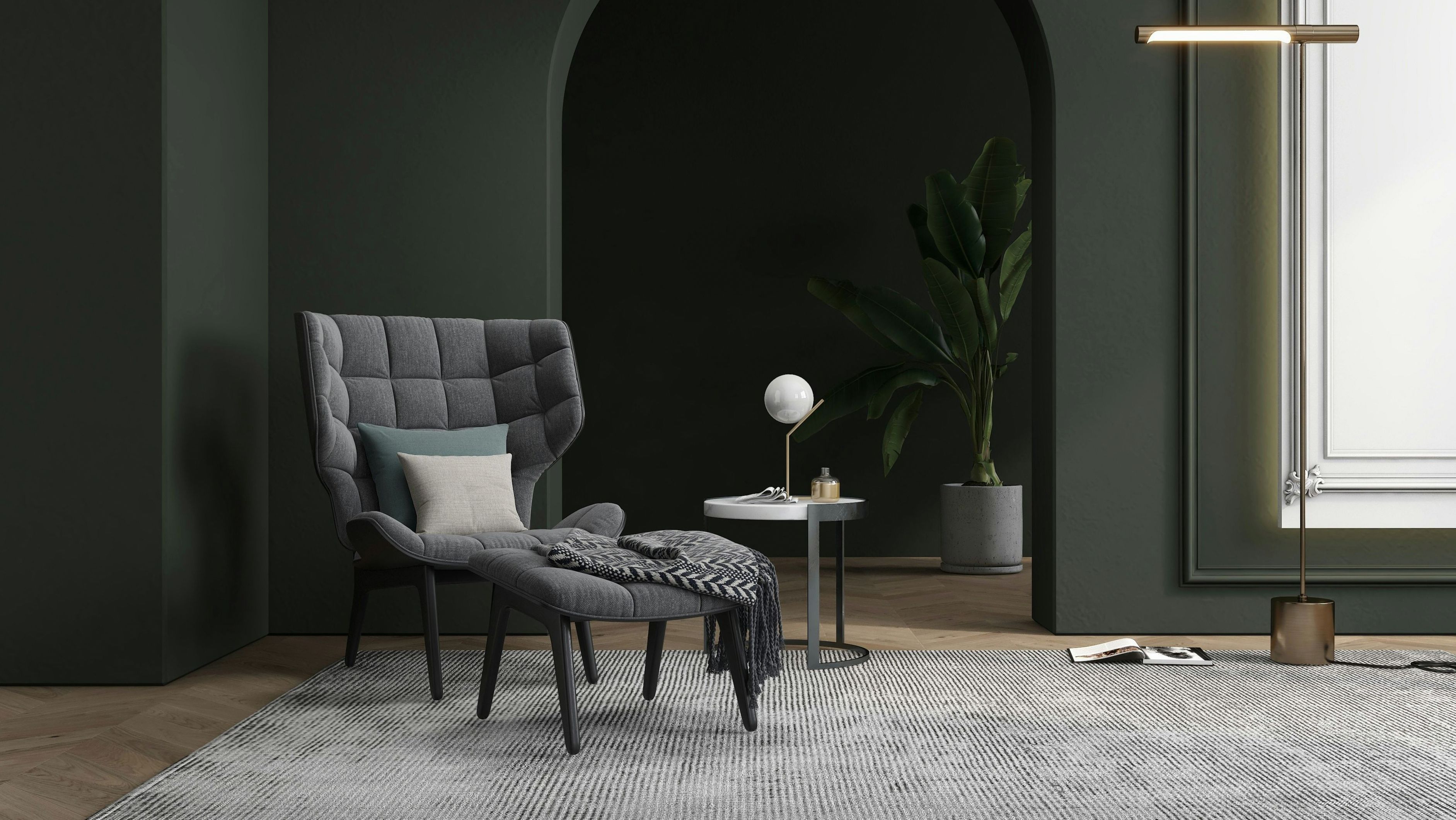 Helles Wohnzimmer mit abgestimmter Farbfläche und Sofa